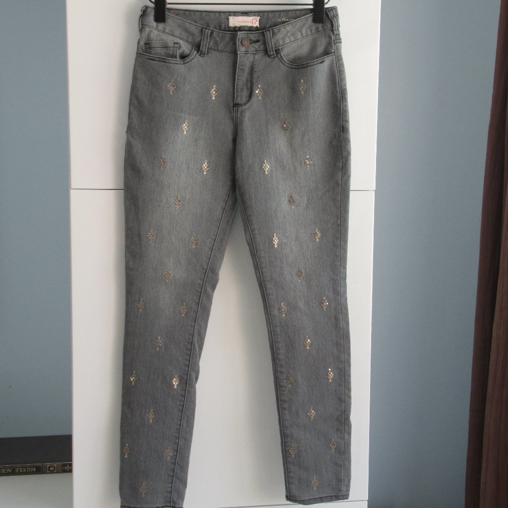 Sundance Women's Primrose Embellished Skinny Jeans Denim Pants Sz 27 Gray